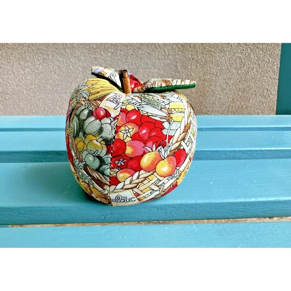 Vintage Fabric Apple Pin Needle Cushion‎ Fruits Veggie 3